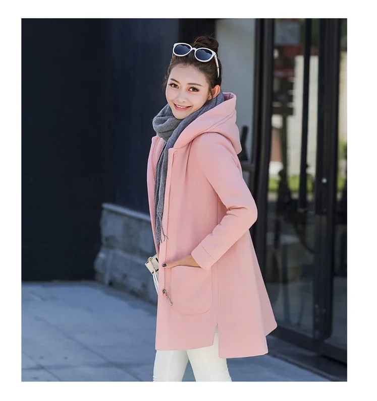 2022 Autumn Winter Women\'s Fleece Jacket Coats Female Long Hooded Coats Outerwear Warm Thick Female Red Slim Fit Hoodies Jackets