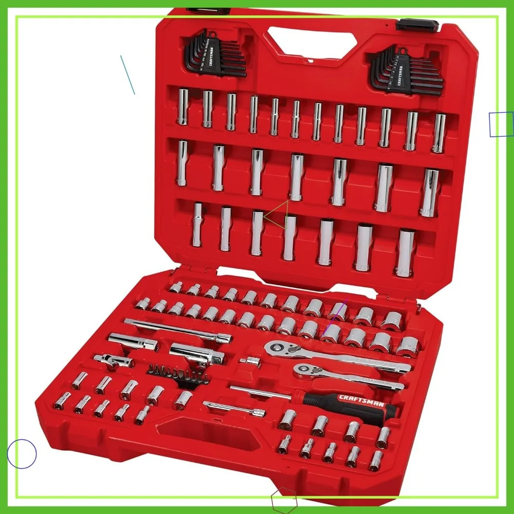

105-Piece Mechanics Tool Set with SAE and Metric Sockets, 1/4 & 3/8 Inch Drive, Includes Case for Car Repair
