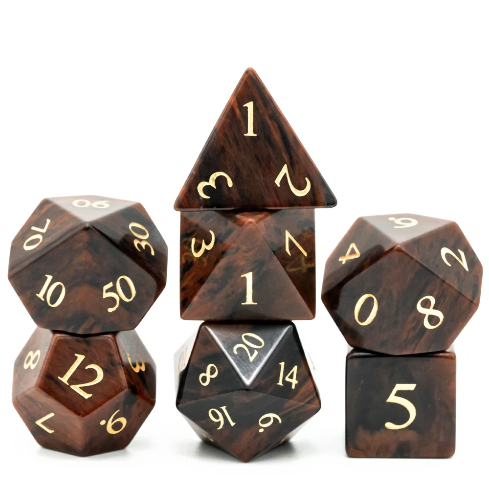 Cusdie Handmade Tian'e Stone Dice, 7Pcs 16mm Polyhedral Dice Set with Leather Box, D&D Gemstone Dices for Collection