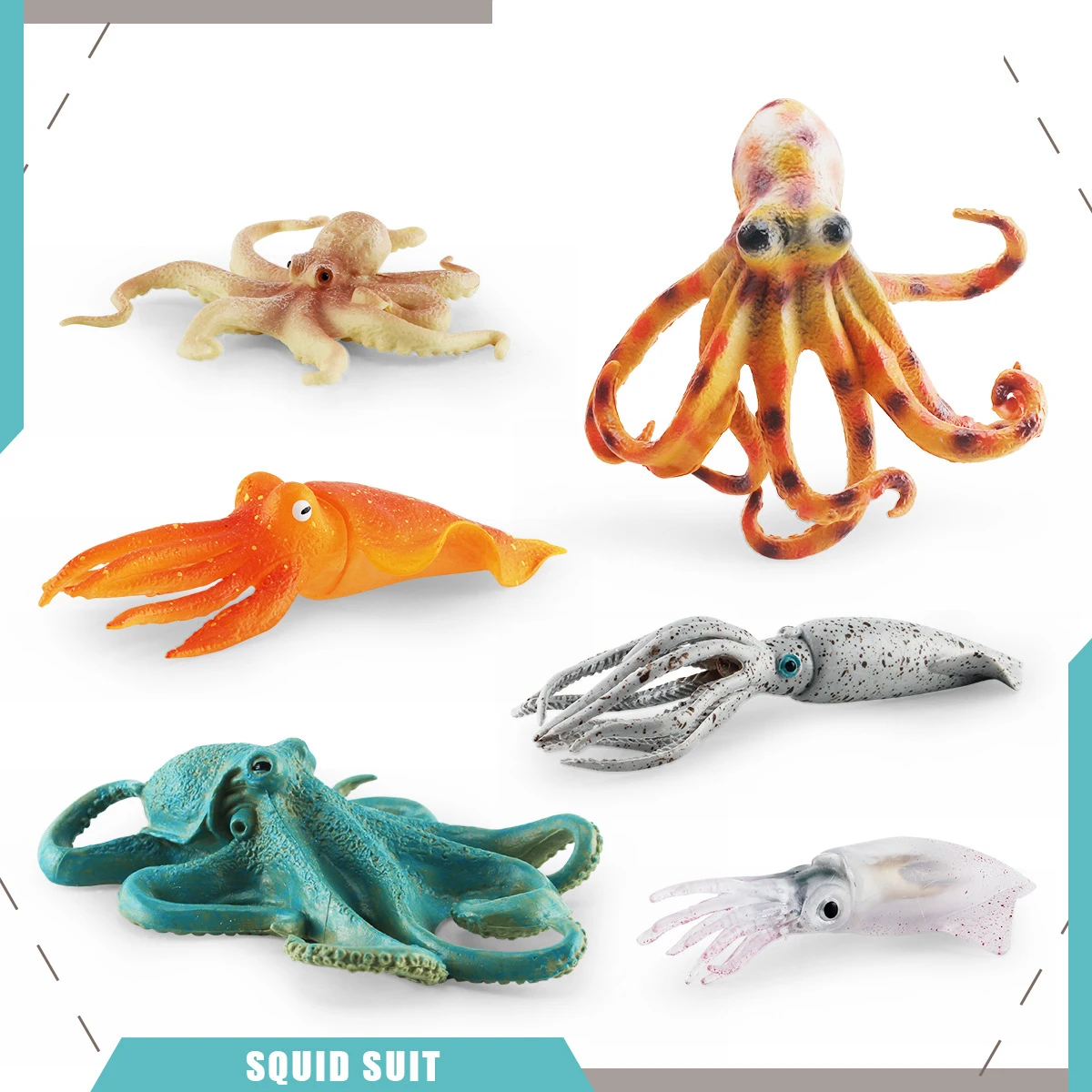 Realistic Marine Animal Figurines Squid Model Arrow Stone Octopus Squid Benthic Biological Decoration Education Toy Gift For Kid