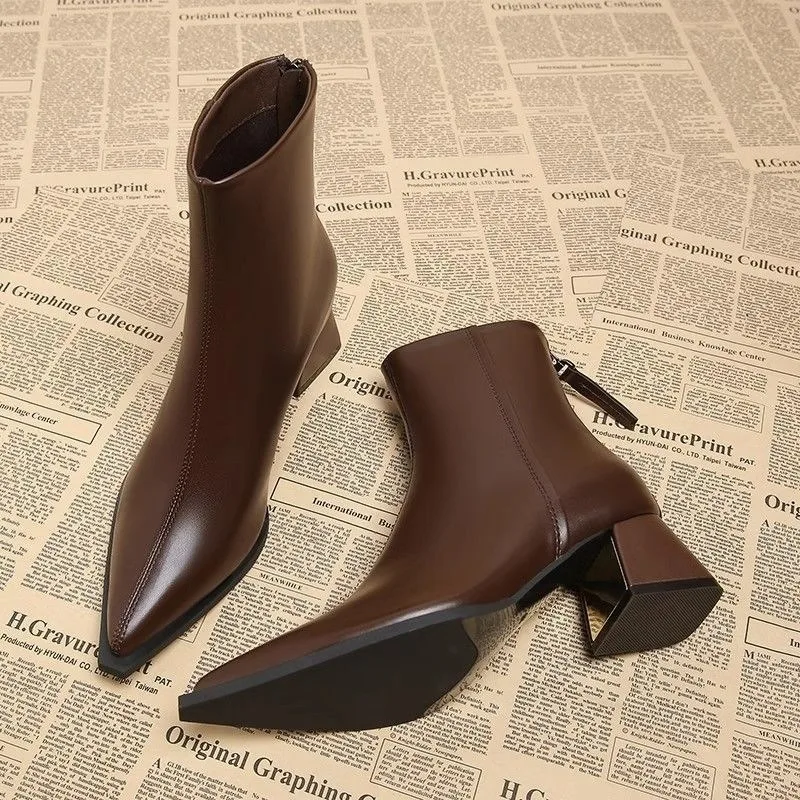 Ankle Boots Women Chunky Mid Heels Suede Shoes Woman Pointed Toe 2026 Trend Winter New Goth Walking Snow Chelsea Botas Mujer