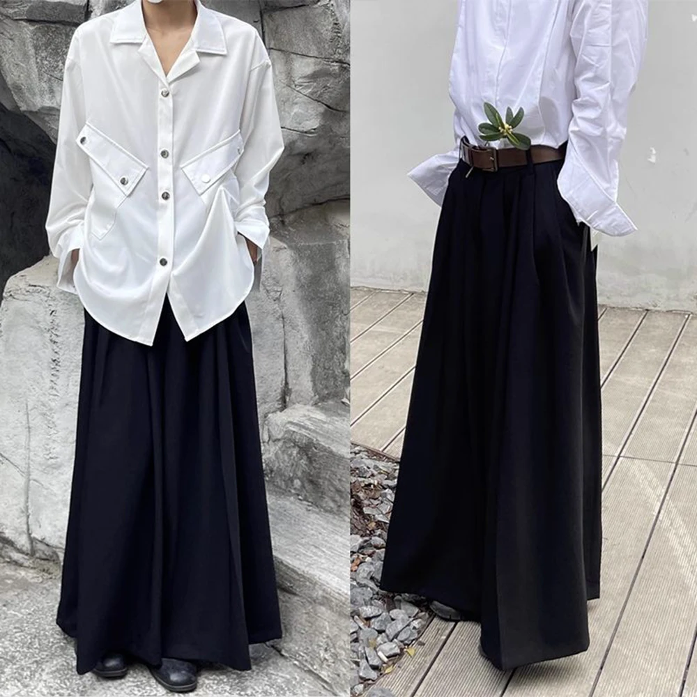 

XS-5XL Dark Plain Skirt Pants Hakama Genderless Fashion Niche Outdoor Youth Shaping Campus Wide Leg Samurai Pant Unisex 2026 New