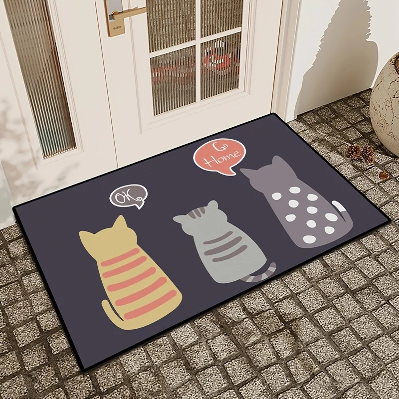 1Pc Cartoon Kitten Indoor And Outdoor Entrance Carpet Absorbent Dust Resistant Welcome Floor Mat Non-Slip Kitchen Rug Home Decor