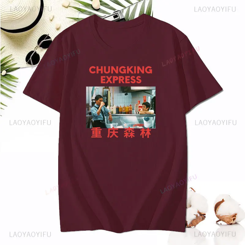 1990s Hong Kong Films Chungking Express Printed T-shirt Tony Leung Chiu Wai Faye Wong Vintage Cotton Tops Tee Shirt Woman Man