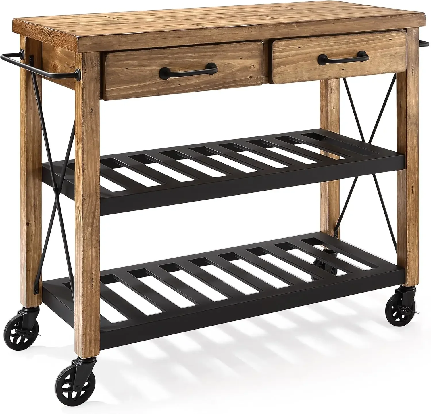 Crosley Furniture Roots Rack Industrial Rolling Kitchen Cart, Natural