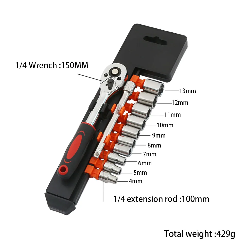 AliExpress 1/4" Ratchet Socket Wrench Wrench Socket Set Motorcycle Bicycle Boat Car Repair Tools Multi-function Motorcycle Tools Kit 12Pcs