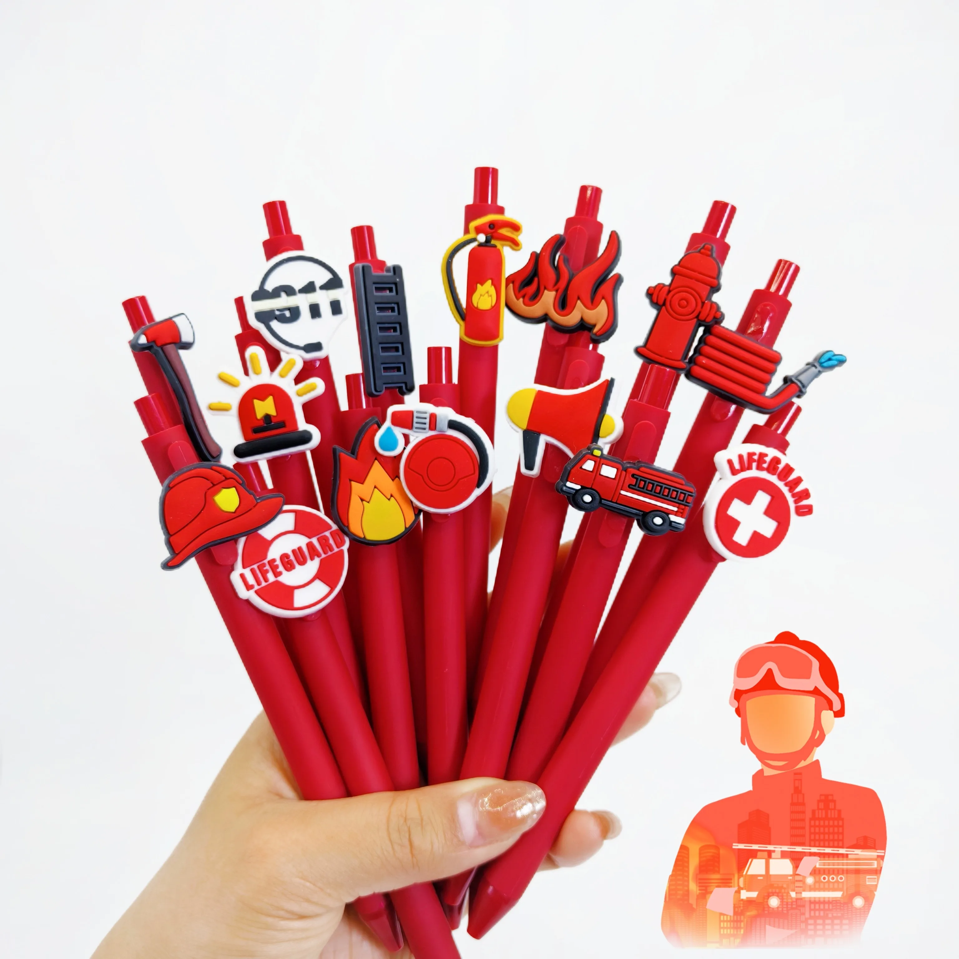 

15PCS fire safety publicity series ballpoint pen, publicity and prevention of fire safety series patch pen, random style