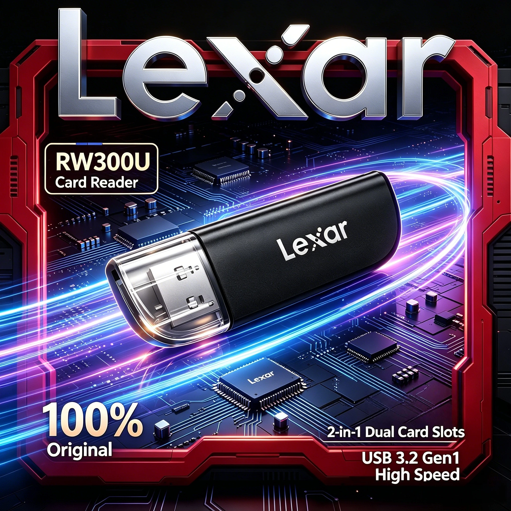

Lexar RW300U 2-in-1 Card Reader Dual Slot for Micro SD SD Cards USB 3.2 Gen 1 High-Speed Transfer Ideal for Memory Card Reading