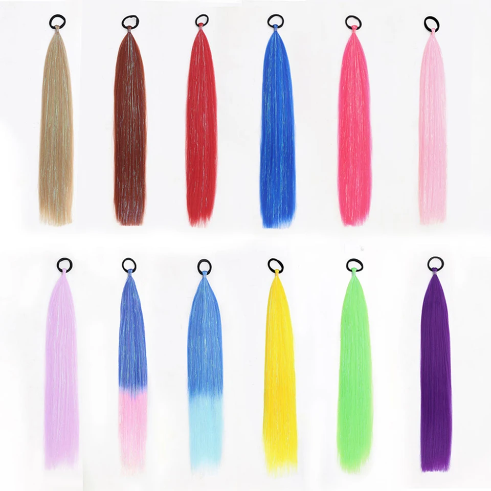 24 pulgadas jumbo coloridas sintéticas trenzas con brillo coleta fácil para mujeres 5