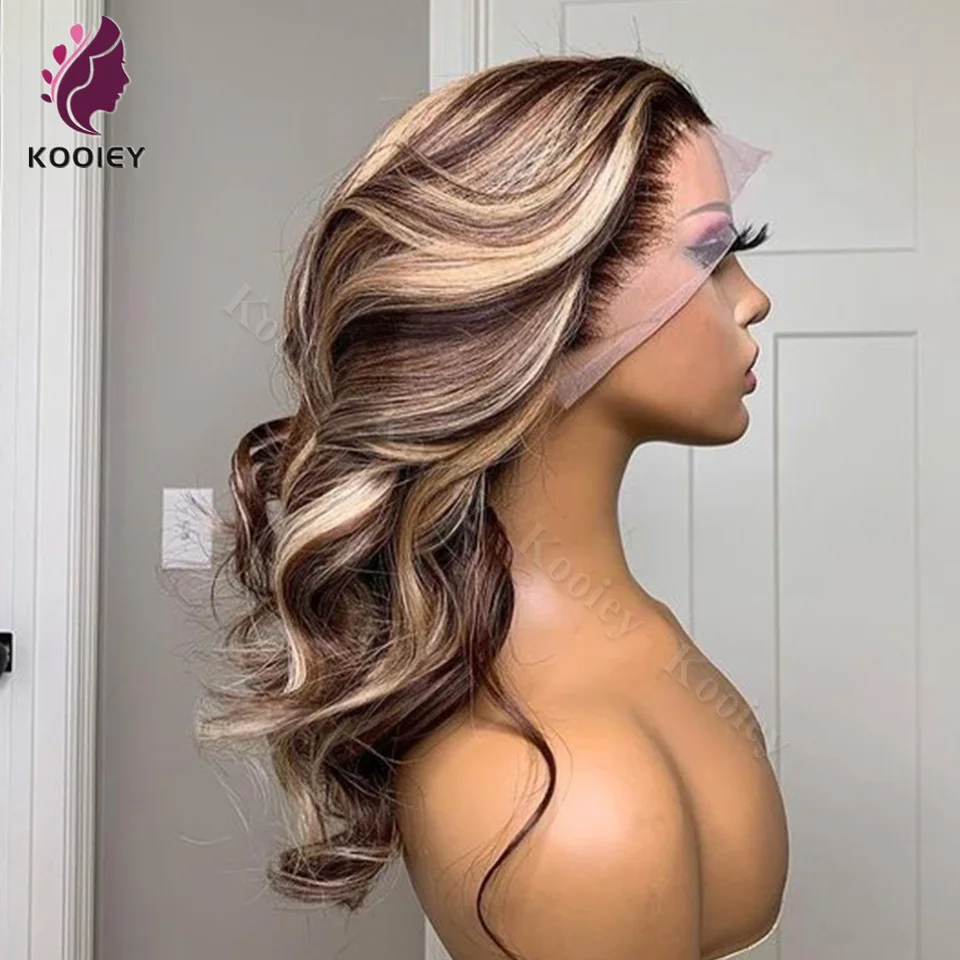 13x6 Highlight Wig Human Hair Body Wave Honey Blonde Brown Colored 5x5 Silk Top Wig On Clearance Sale 360 Lace Frontal Wig