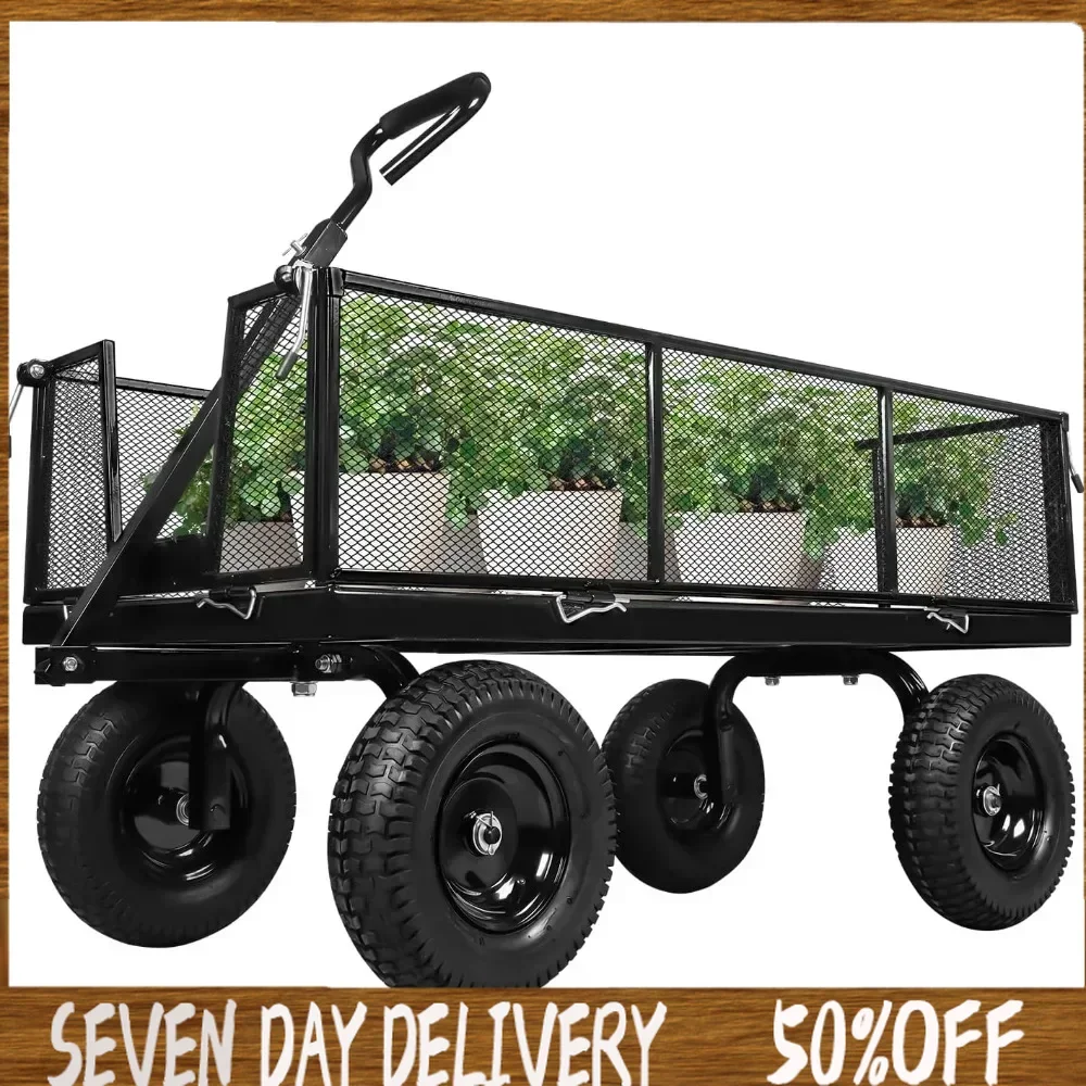 

Capacity Steel Garden Heavy Duty 1100 Lbs Cart With 11.5In Tire Utility Cart for Yard Lawn and Farm Camping Wagon Black Trolley