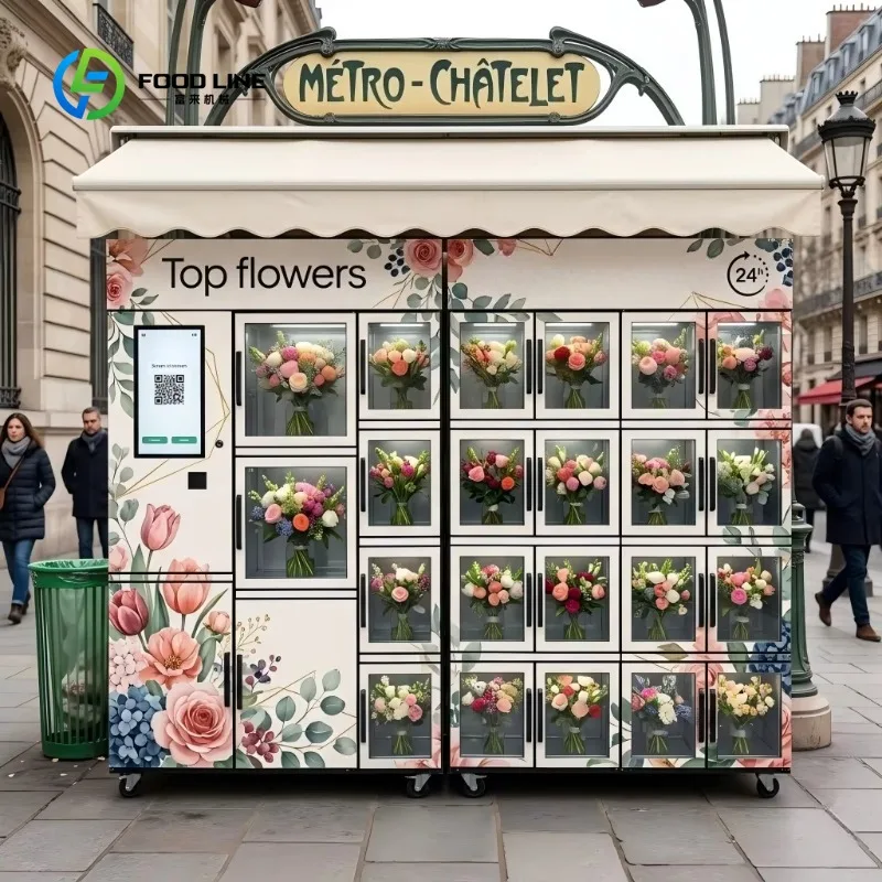 Customized Commercial 24 Cells Fresh Rose Bouquet Vending Machine Self-Service Flower Dispenser for Airport Hotel Hospital
