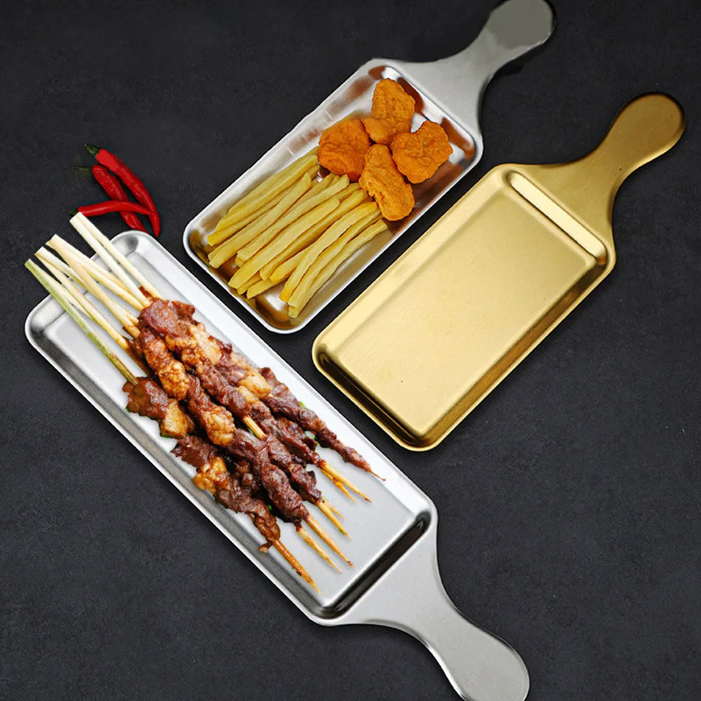 

Stainless Steel Barbecue Pan Metal Serving Plate with Handle for Restaurant Home Sushi Container Sashimi Display Dish