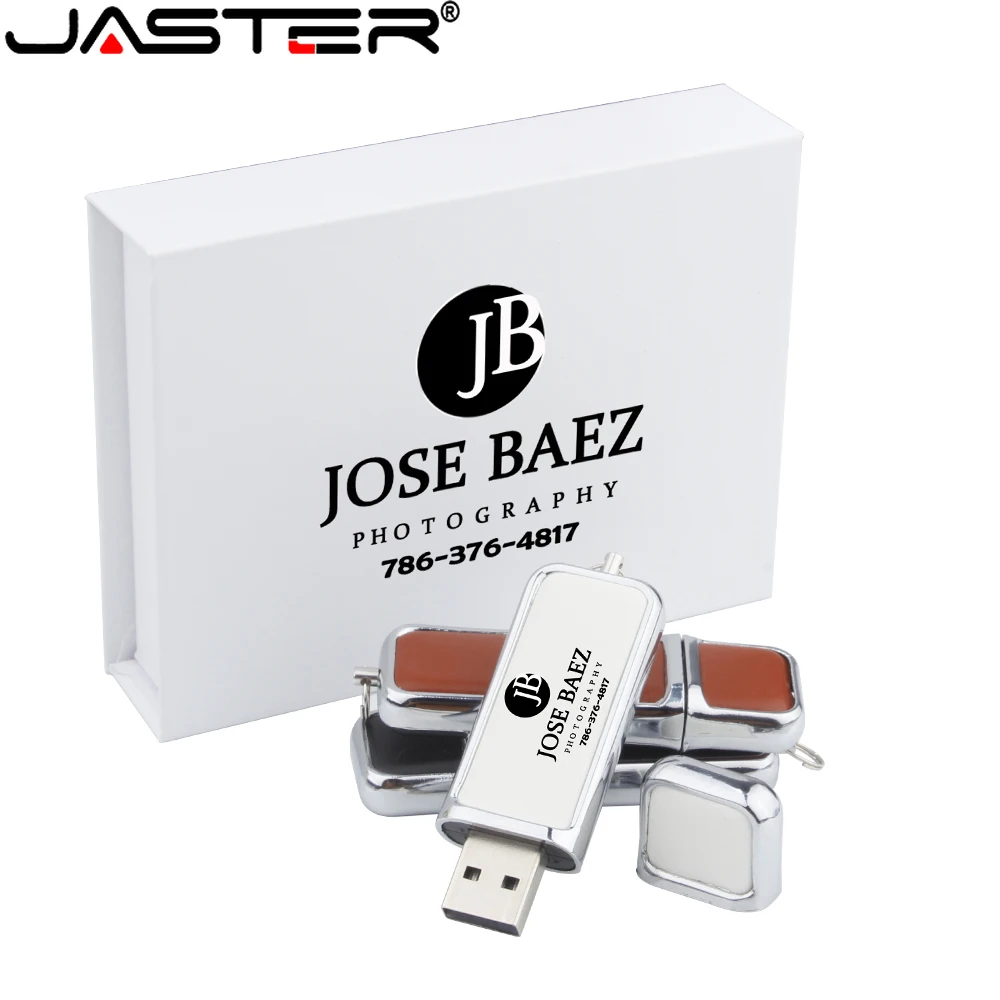 JASTER – clé USB 2.0 en cuir blanc, 16 go 32 go 64 go 128 go, Logo gratuit, avec clé USB noire, cadeau créatif, disque U