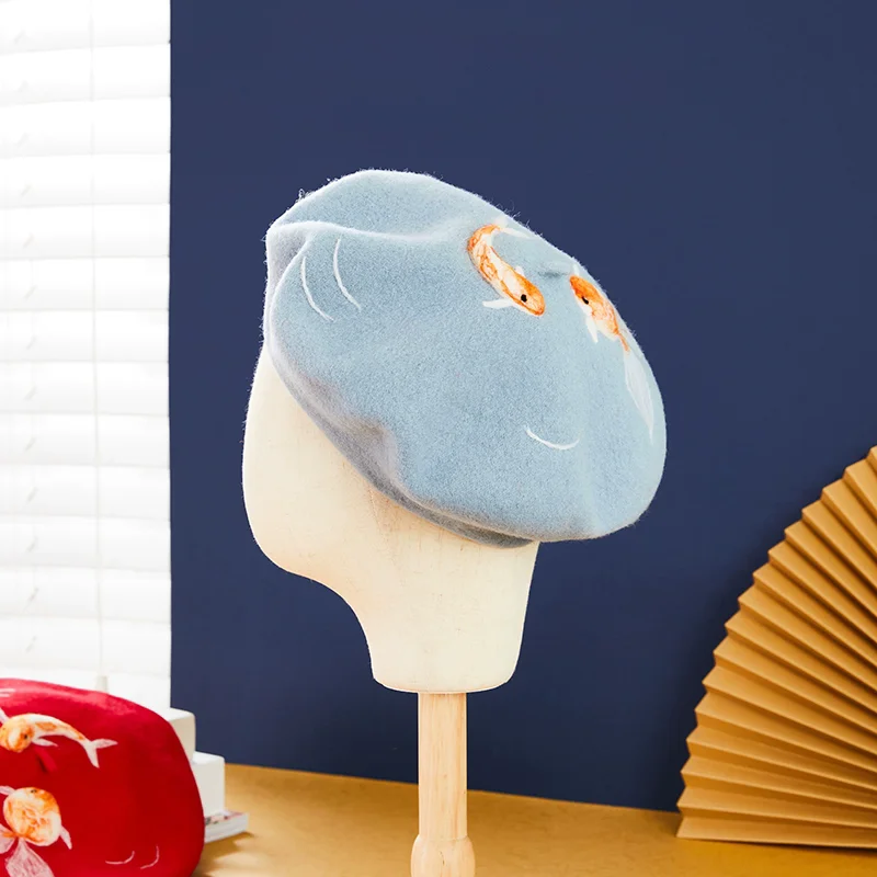 Women Goldfish Warm Wool Beret, Cute Wool Hats