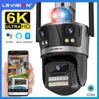 LS VISION 12MP 6K Three Screens WiFi IP Camera Outdoor Three Lens PTZ Red Blue Light Alarm Auto Tracking CCTV Cameras iCSee App