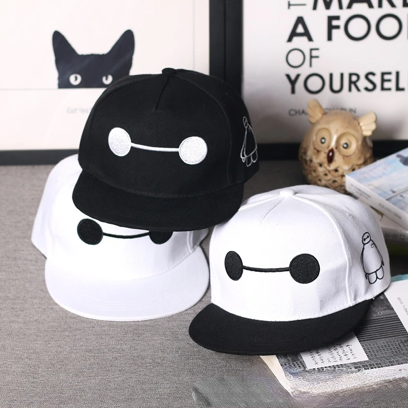 Disney Big Hero 6 Baymax Hats Hip Hop Hat Cartoon Flat Album Cap Street Dance Bonnets Parent-child Anime Apparel Accessories