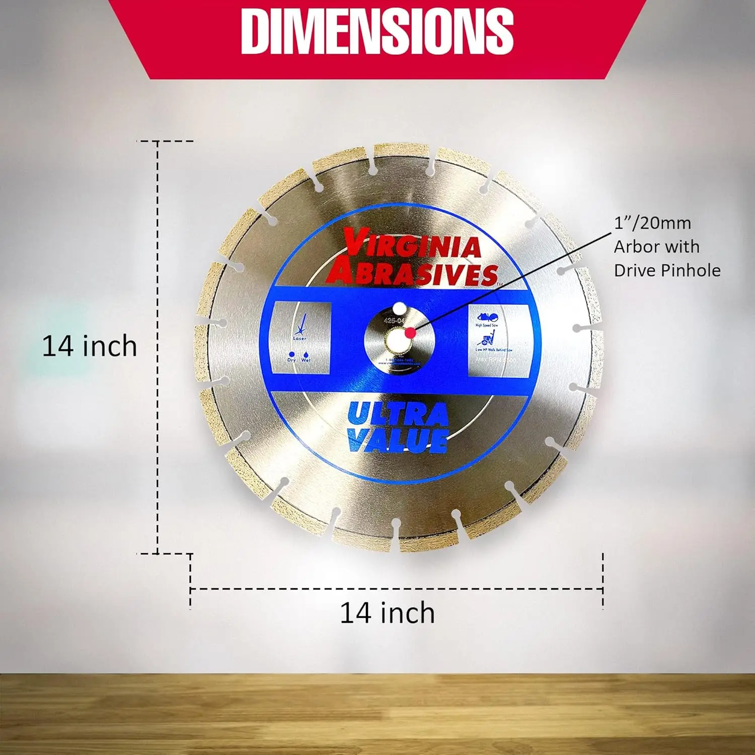 Ultra Value Concrete Diamond Blade - Wet/Dry Masonry & Concrete Saw Blade, Walk Behind Cutter, General Purpose Grinder Tool - In