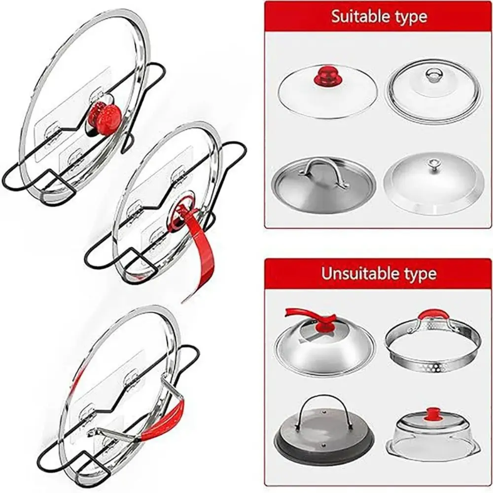 New Self Adhesive Pot Lid Holder Wall-Mounted Kitchen Storage Tool Kitchen Storage Rack Hanging Holder Storage Rack