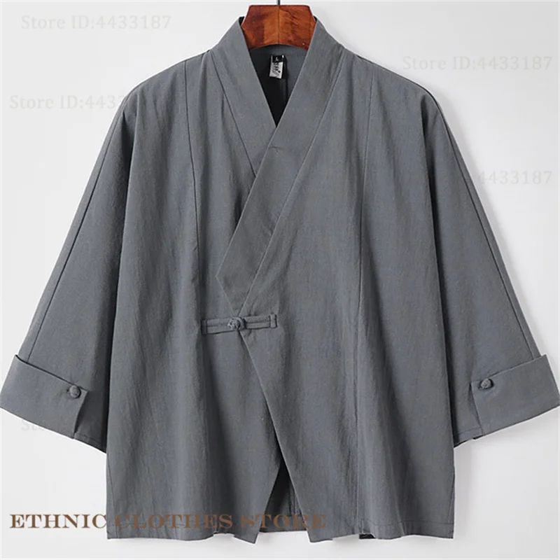 Cardigan Kimono japonais en coton et lin, grande taille 3XL-9XL, rétro Haori Yukata, hauts Harajuku, vestes Kimono, vêtements d'extérieur, chemise ample pour hommes