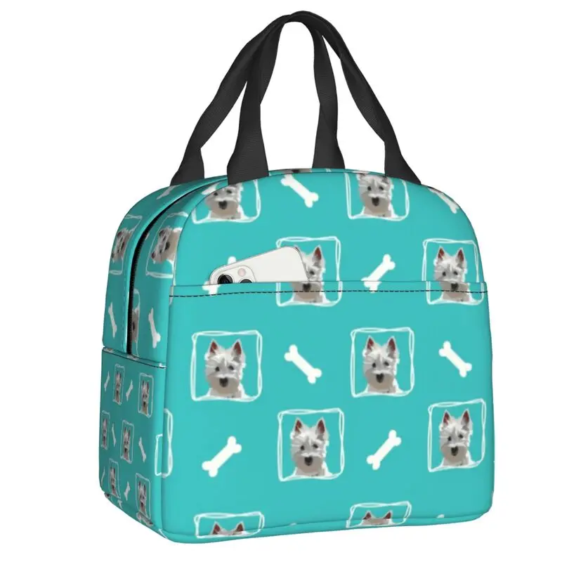 Custom West Highland Terrier Dog Lunch Bag Women Cute Westie Puppy Cooler Warm Insulated Lunch Box for Adult Office