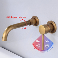 Brushed Gold Basin Faucet Concealed Wall Mounted Faucet Tap 360 Rotation Single Handle Hot Cold Water Bath Mixer Tap
