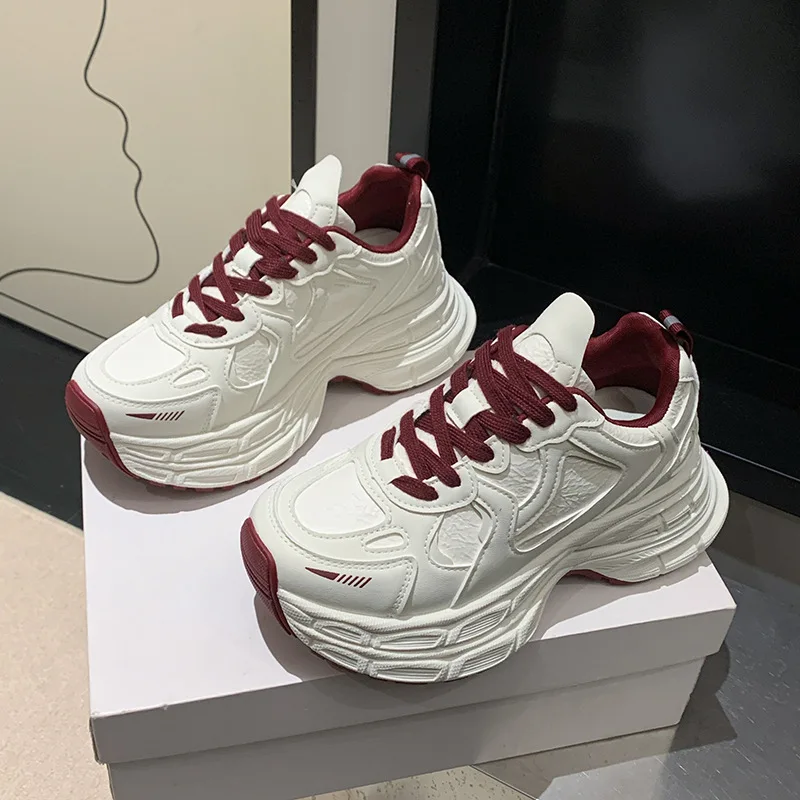 

【2025 Winter】Platform Sneakers Women Chunky Dad Shoes White Casual Sports Shoes Height Increasing Lightweight Slimming Design