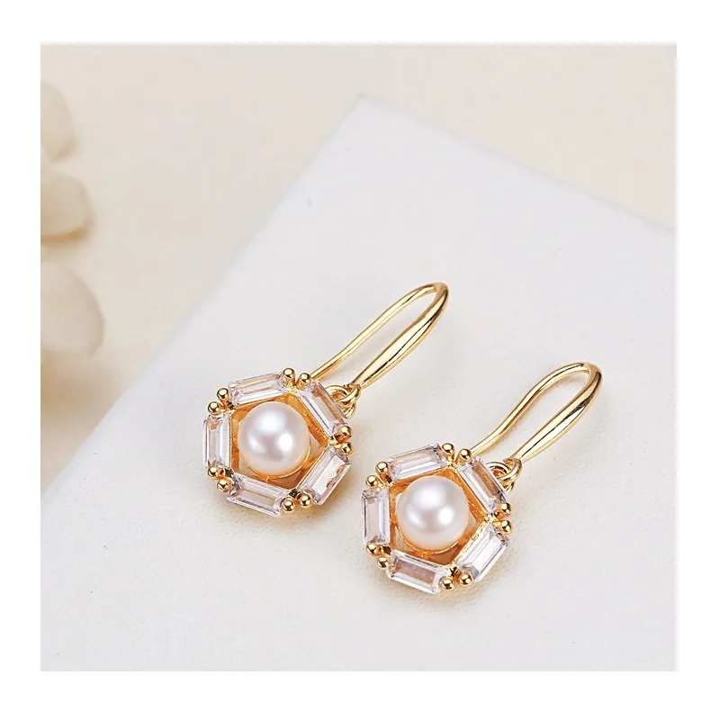 

Jewelry Pearl Ear Hook Ring Pendant Necklace White Round Pearl Copper Alloy Freshwater Pearl Three-piece Set