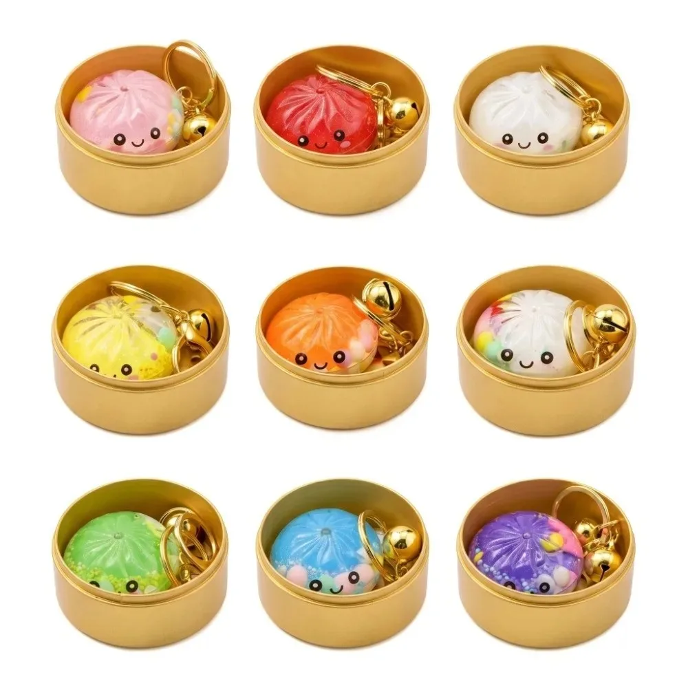 Colorful Expression Stuffed Bun Keychain Acrylic Cute Cartoon Flowing Sand Bun Keychain with Steamer Miniature Bun Pendant