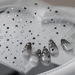 5D Relief Glossy Silver Black Solid Hollow Star Starlight Meteor Adhesive Nail Art Stickers Decals Manicure Charms Accessories