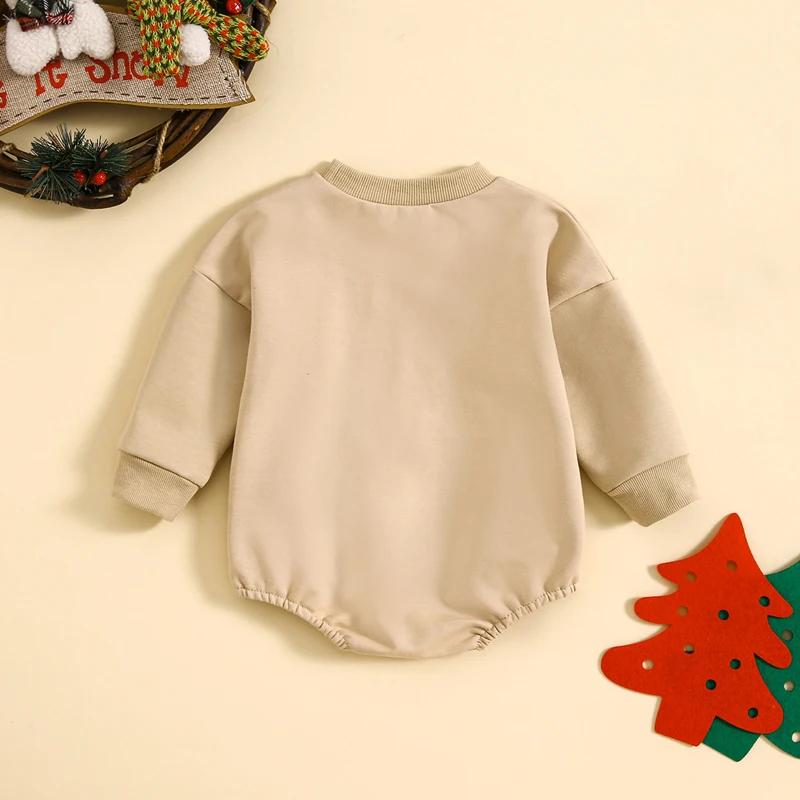 Christmas Snowflake Patterned Long Sleeve Romper Crew Neck Winter Bodysuit for Infant Boys and Girls Holiday Outfit