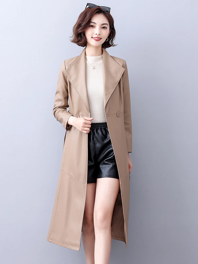 Nuovo Cappotto in Vera Pelle Lungo Primavera-Autunno 2025, Elegante Cappotto in Pelle di Agnello Snellente per Donna, Giacca in Pelliccia per il Pendolarismo