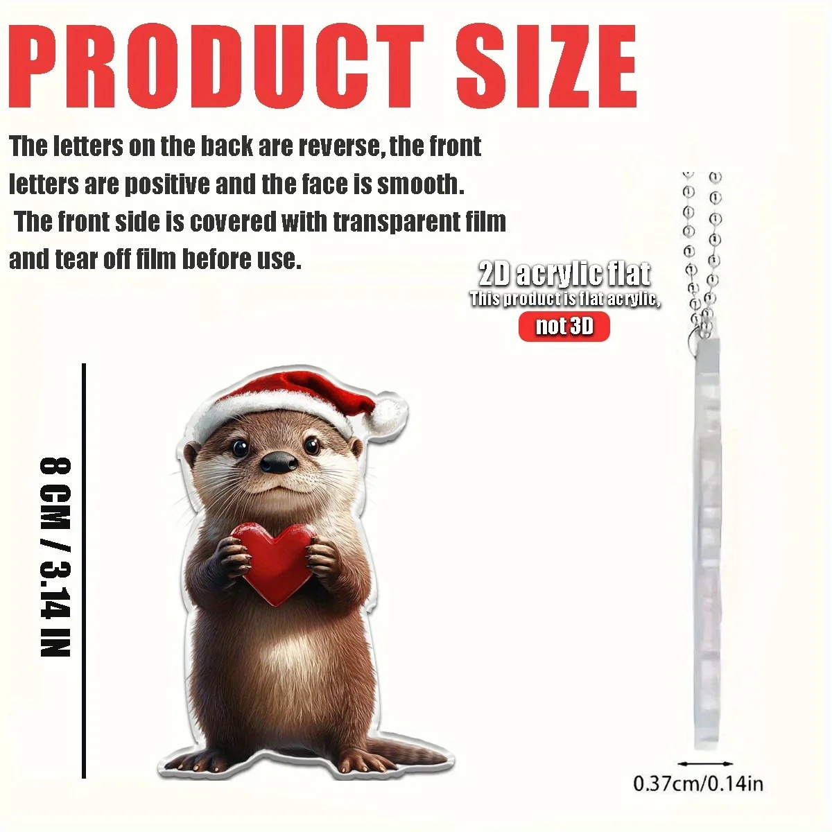 1/4 2D Plane Otter pendant With Christmas Hat Suitable for Car Home Festival Decoration Christmas Tree Pendant Christmas Gift