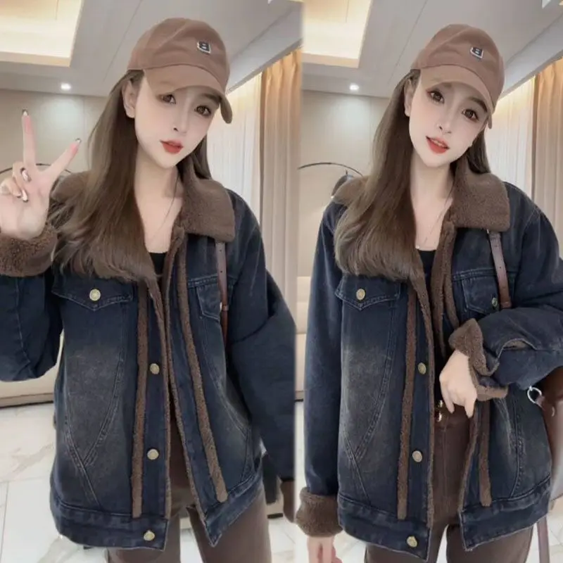 Cappotti di jeans per donna bavero giacche a maniche lunghe rosa pelliccia femminile peluche donna autunno dimagrante ultraleggero ritagliato femminile quotidiano OL