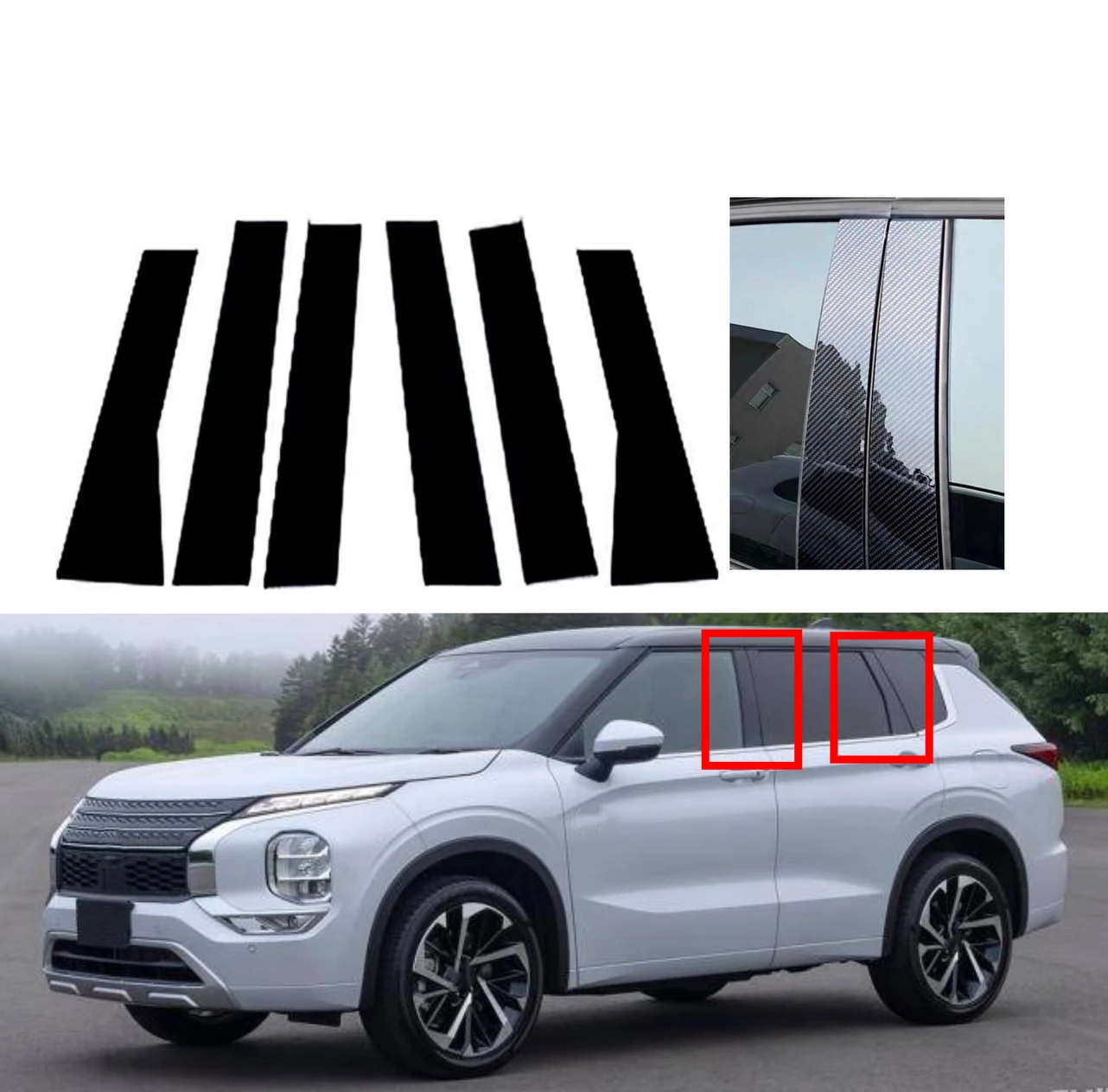 

Gloss Black Silver Carbon Pillar Posts Window Decor BC Column Sticker Trim Cover Sticker Fit For Mitsubishi Outlander 2022 2023