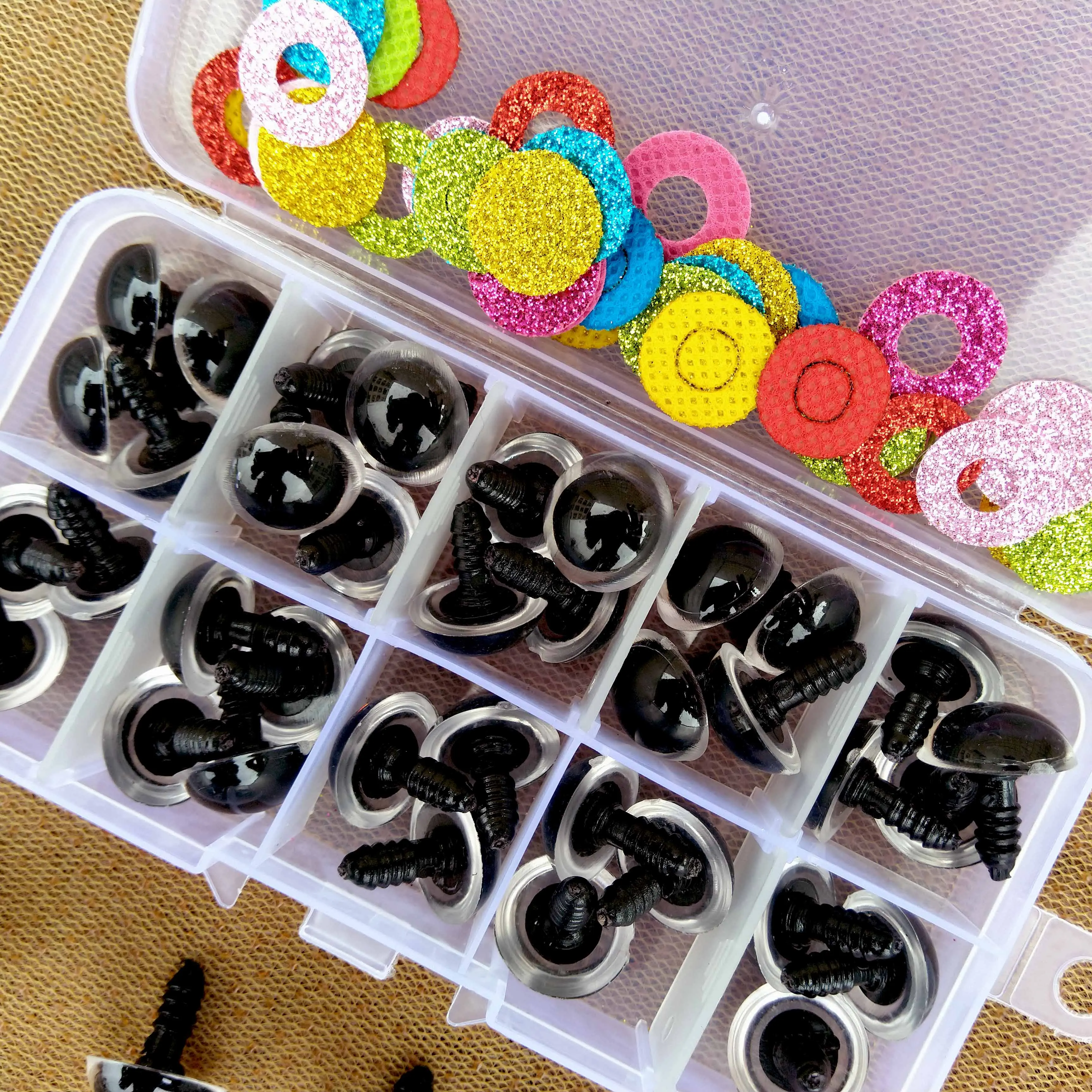 16mm Box bezpieczeństwo plastikowe kolorowe lalki oczy na zabawki szydełkowe pluszaki lalki Crafty Amigurumi oczy na zabawki pluszowe akcesoria