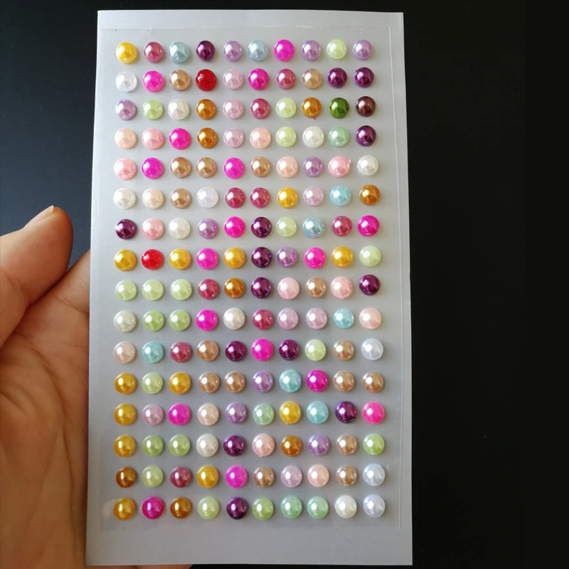 1Sheet Plastic 4.5mm Hair Pearls Stick on Self Adhesive Pearls Stickers Face Pearls Stickers for Hair Face Makeup Nail DIY Craft