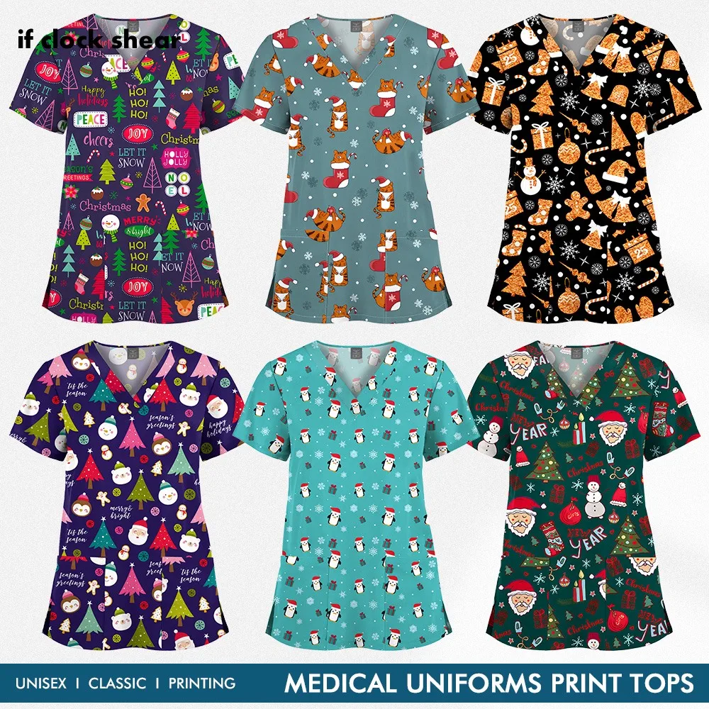 uniforme-clinico-feminino-impressao-de-natal-com-decote-em-v-roupas-cirurgicas-dental-esfrega-uniforme-feminino-manga-curta-pet-grooming-trabalho-topos