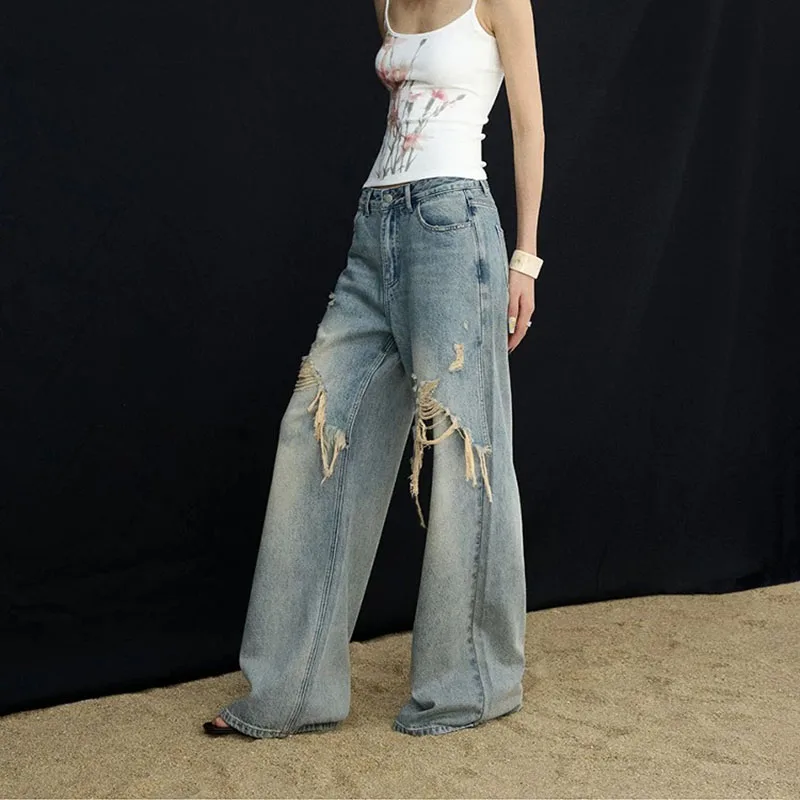 Women s Jeans High Street Distressed Baggy Straight Trousers Women s Pants Casual Oversized Vintage Denim