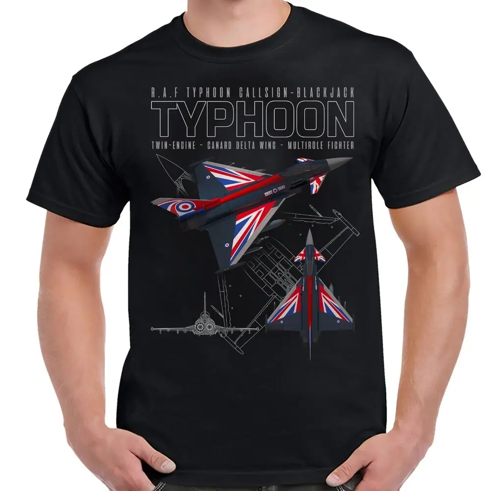 UK Jack Flag Eurofighter Typhoon Fighter Schematic T-Shirt 100% Cotton O-Neck Summer Short Sleeve Casual Mens T-shirt Size S-3XL