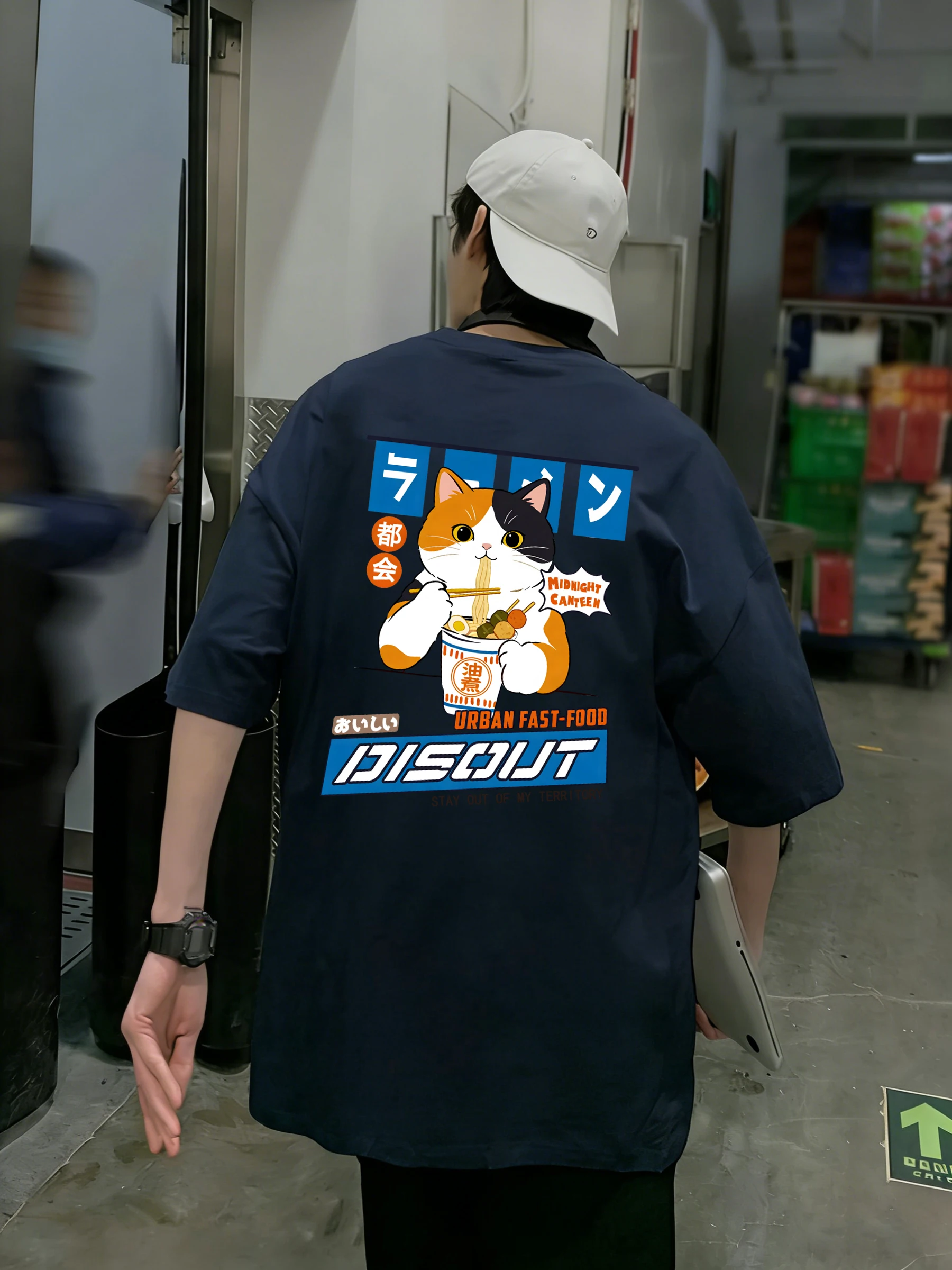 Kittens Like To Eat Kanto Cuisine Print Men T-Shirts Cotton Crewneck Short Sleeve Fashion Loose Streetwear Unisex Summer Clothes