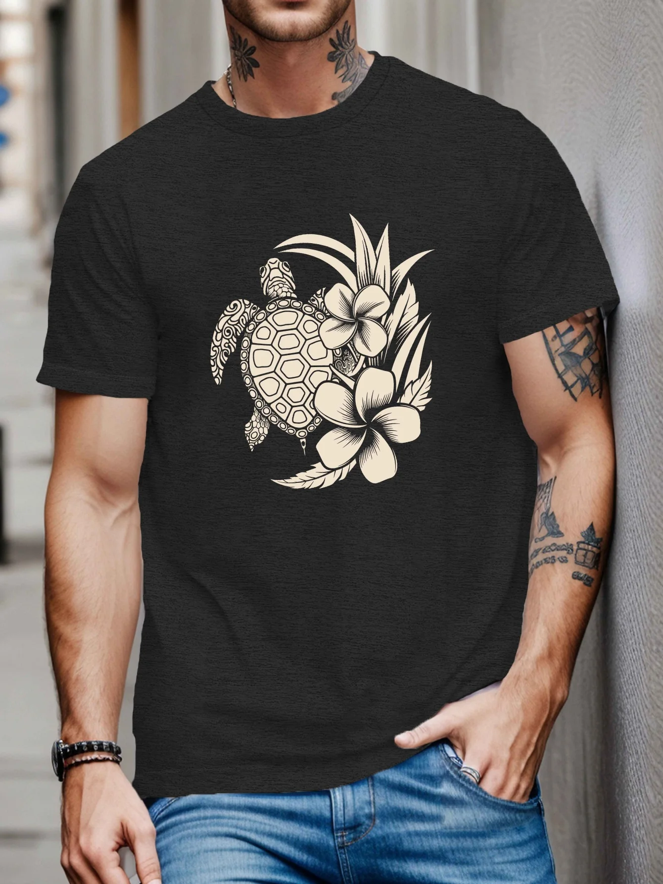 Camiseta Masculina Talla Grande con Estampado de Tatuaje Maorí Polinesio