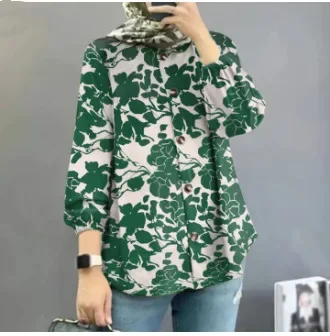 2026 Women Bohemian Blouse Vintage Floral Print Long Sleeve Lace-up Shirt Tops Casual Fashion Muslim Abaya Holiday Blusas Mujer