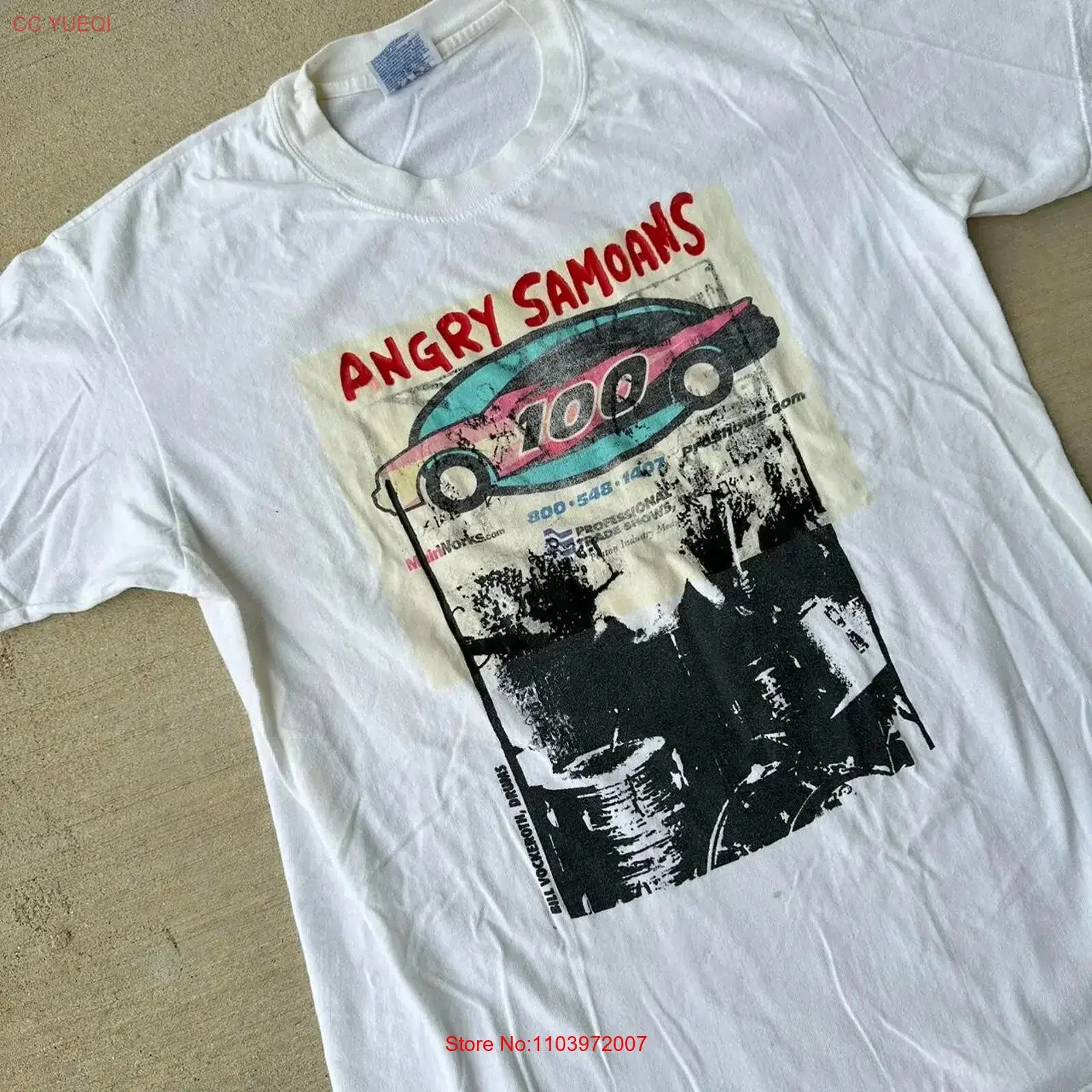 Camiseta de algodón grueso de la banda de rock Angry Samoans, talla única, M538, estilo vintage, ligeramente desgastada, cómoda, suave, unisex, versátil