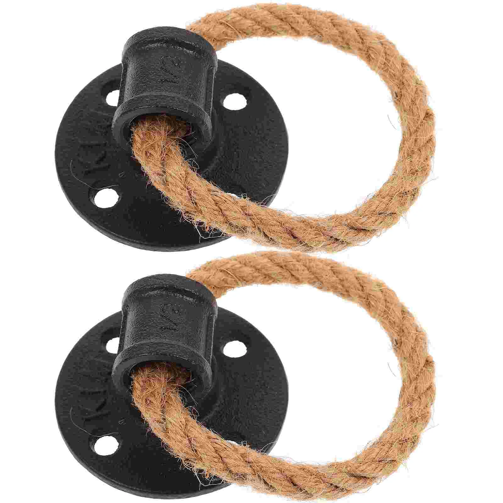 

2 Pcs Handles Rope Pull Ring Vanity Stools Vintage Door Black Knobs for Wardrobes