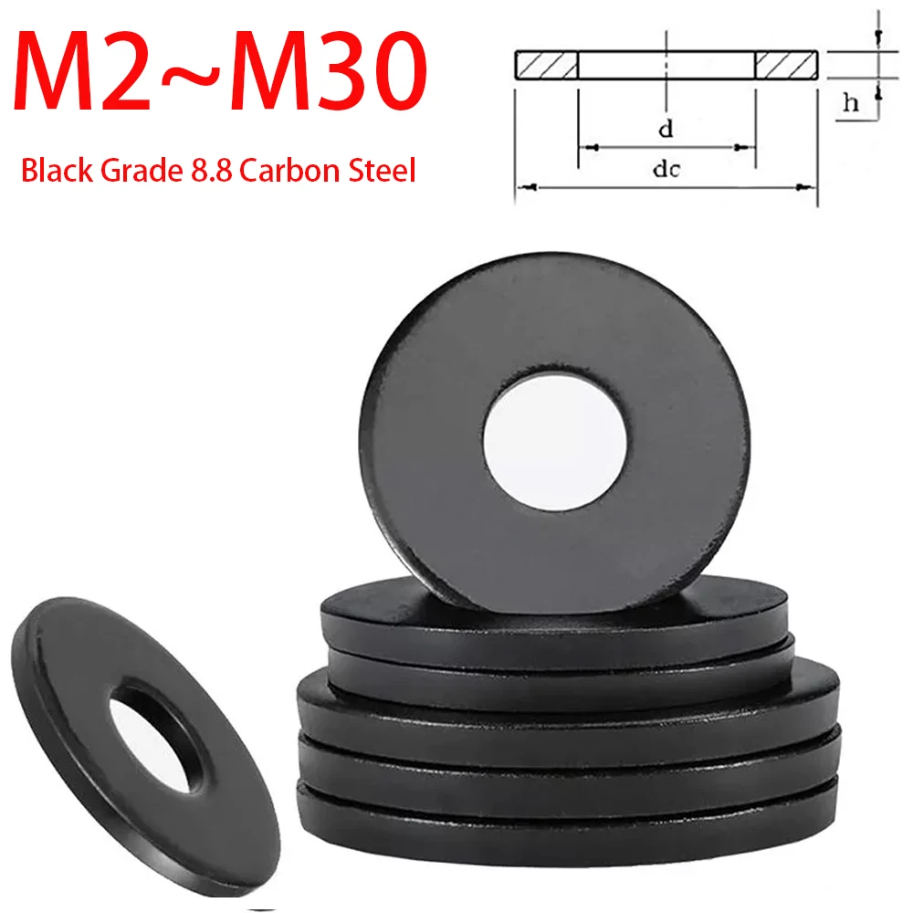 M2 M2.5 M3 M4 M5 M6 M8 M10 M12 M14 M16 ~M30 Black 8.8 Carbon Steel Flat Washer Plain Washer