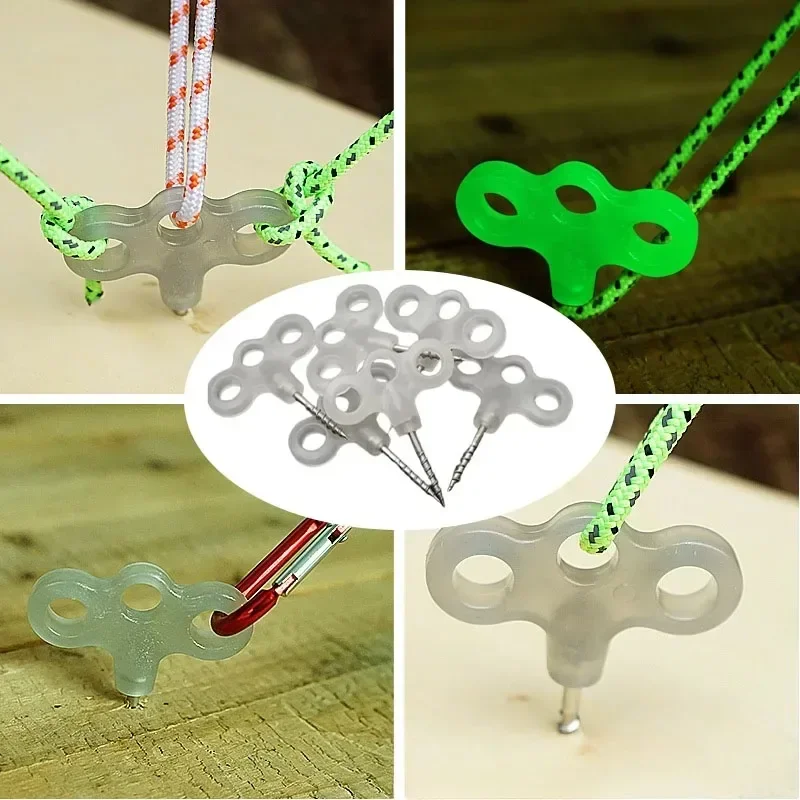 2026New Windproof Rope Fastening Nails, Three-eyed Stainless Steel Ground Screws, Durable Tent Nails For Hiking And Campsite