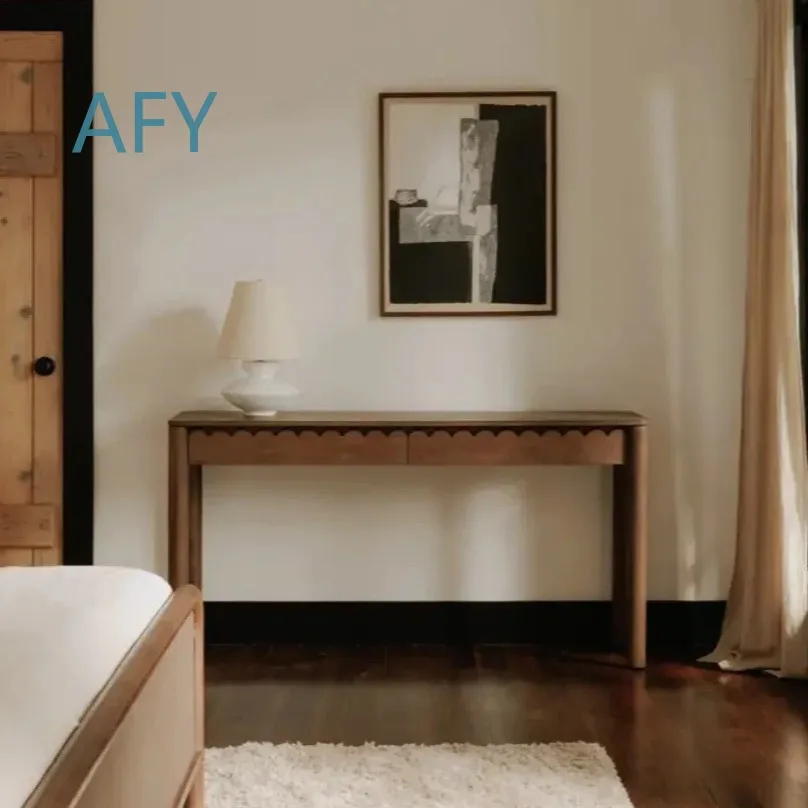 Modern Minimalist American Style 2 Drawer Wooden Long Console Table Porch Table for Living Room Bedroom Hallway Entryway