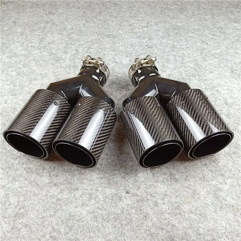 2 Pieces New For B-MW 92MM OUTLET Y Style Glossy Exhaust Muffler Pipe Auto Double Black Burnt Exhaust Tips