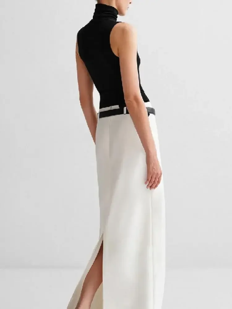 Yeezzi 2024 nueva selección urbana elegante femenina negro blanco elegante faldas rectas verano faldas largas de cintura alta para mujeres